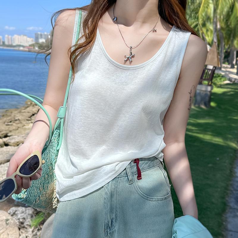 Women's Yellow Cotton-Linen Camisole: 2025 Summer Sleeveless Vest, Loose Fit Slimming Base Layer Top