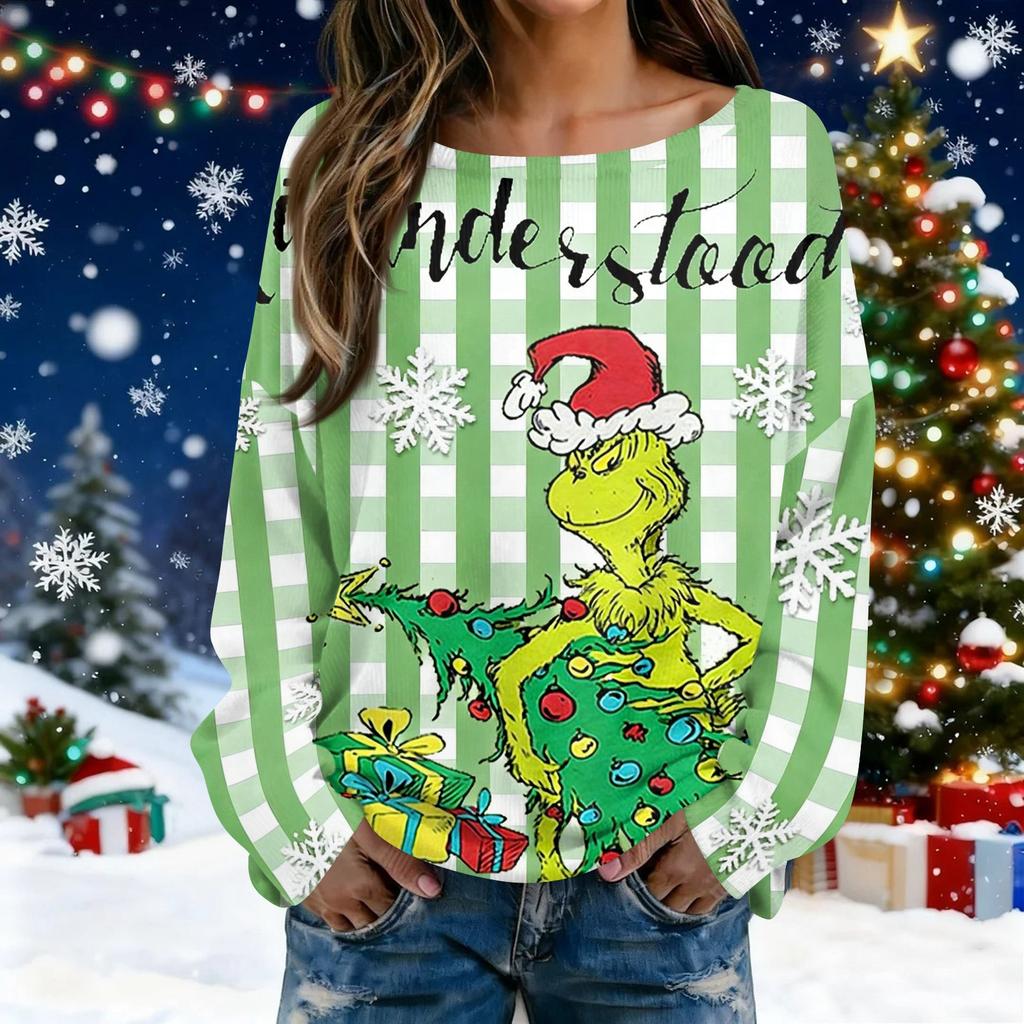 Χριστουγεννιάτικα Φούτερ Γυναικεία Πλεκτά Πουλόβερ Χαριτωμένα Πουκάμισα Φθινοπωρινά μπλουζάκια με λαιμόκοψη