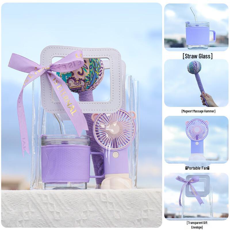 

Summer Gift Set with Glass Cup, Mugwort Hammer & Fan Set 16