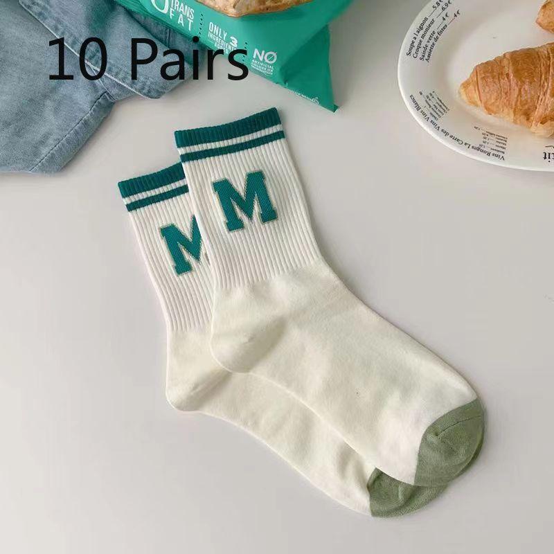 

10 пар осенне-зимних милых белых гольфов в полоску с надписями для девочек 10 Pairs
