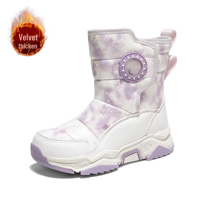 Girls' Winter 2024 Mid-Calf Snow Boots, Thick Cotton, Non-Slip, Wear-Resistant In Black or Blue