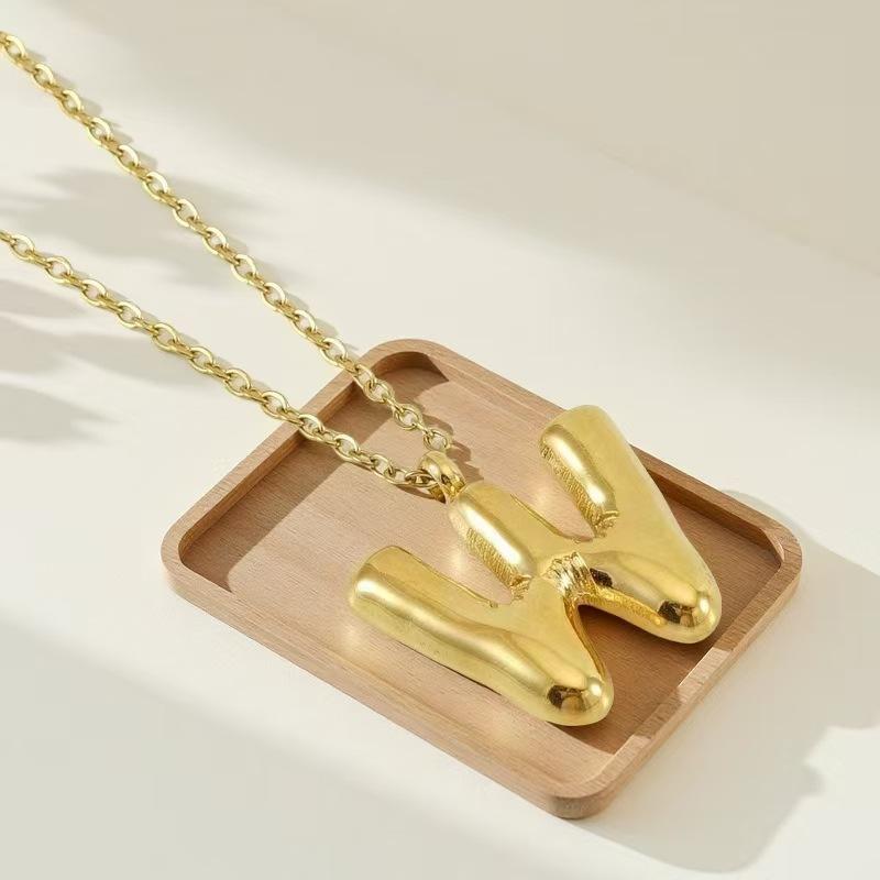 European and American titanium steel non-fading gold English letter necklace stainless steel bubble hip-hop letter pendant collarbone chain