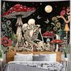 Gothic Lovers Skeleton Tapestry Wall Hanging Black Mushroom Botanical Aesthetic Dark Romance Tapestries for Bedroom Vintage