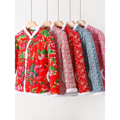 Winterkleidung für Damen im chinesischen Stil mit Baumwollpolsterung, lockeren langen Ärmeln und großer Baumwollkleidung mit Blumenmuster