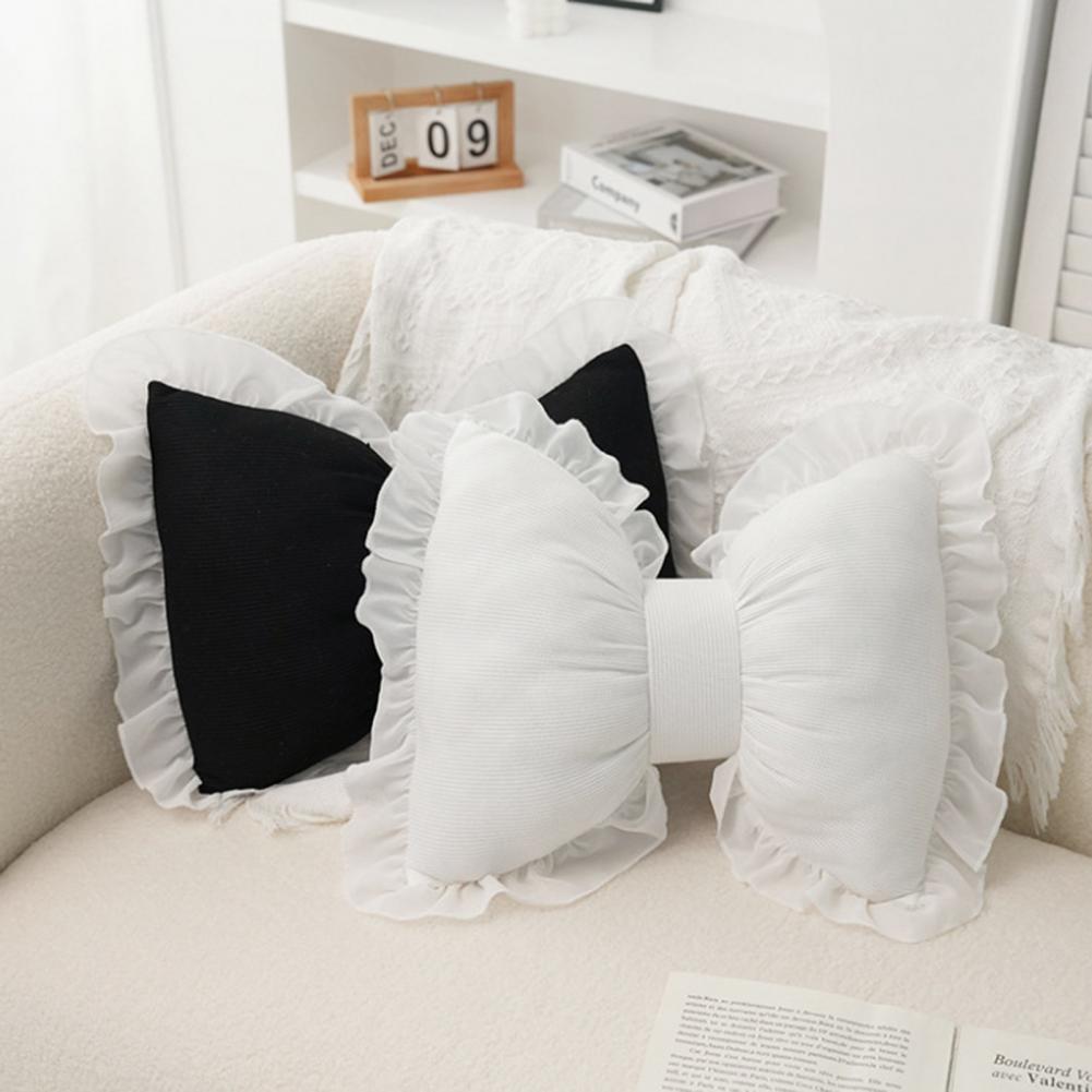 Pink Bow-shaped Pillow Ruffle Lace Decor Plush PP Cotton Filling Pillow Bed Couch Sofa Support Pillow Car Seat Companion Pillows