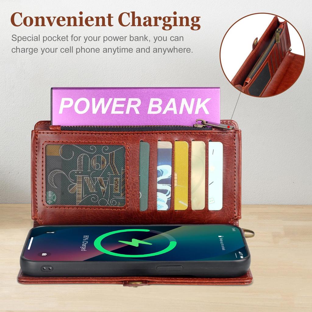iPhone 14/15/16 Plus Multifunctional Leather Wallet Crossbody Case