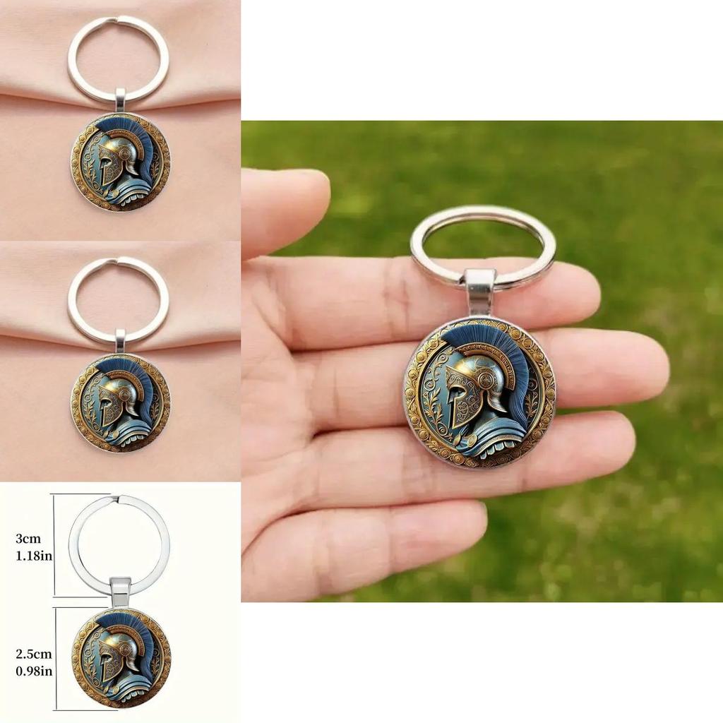 Vintage Roman Warrior Head Keychain Glass Alloy Accessory For Gift Giving And Decor
