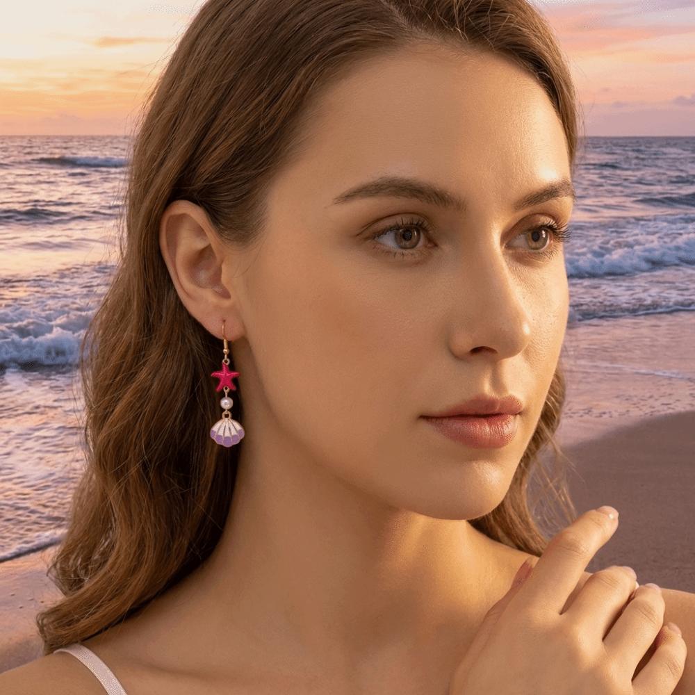 Pearl Rhinestone Dangle Earrings Exaggerated Shell Drop Earrings Starfish Stud Earrings Lady/Gifts