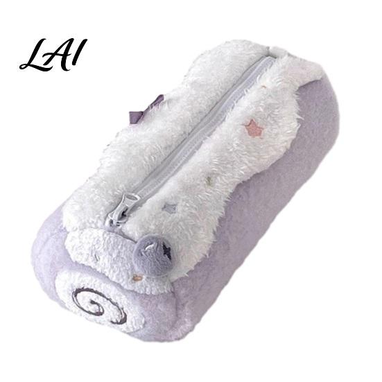 Plush Pencil Case Cake Roll Case Cute Makeup Bag Large Capacity Pen Durable Zipper Bag Pouch Soft Fluffy Stationery for Girls Novelty Dessert
