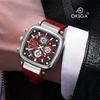 Mens Square Chronograph Watches Waterproof Luminous Quartz Wrist Watch with Silicone Strap