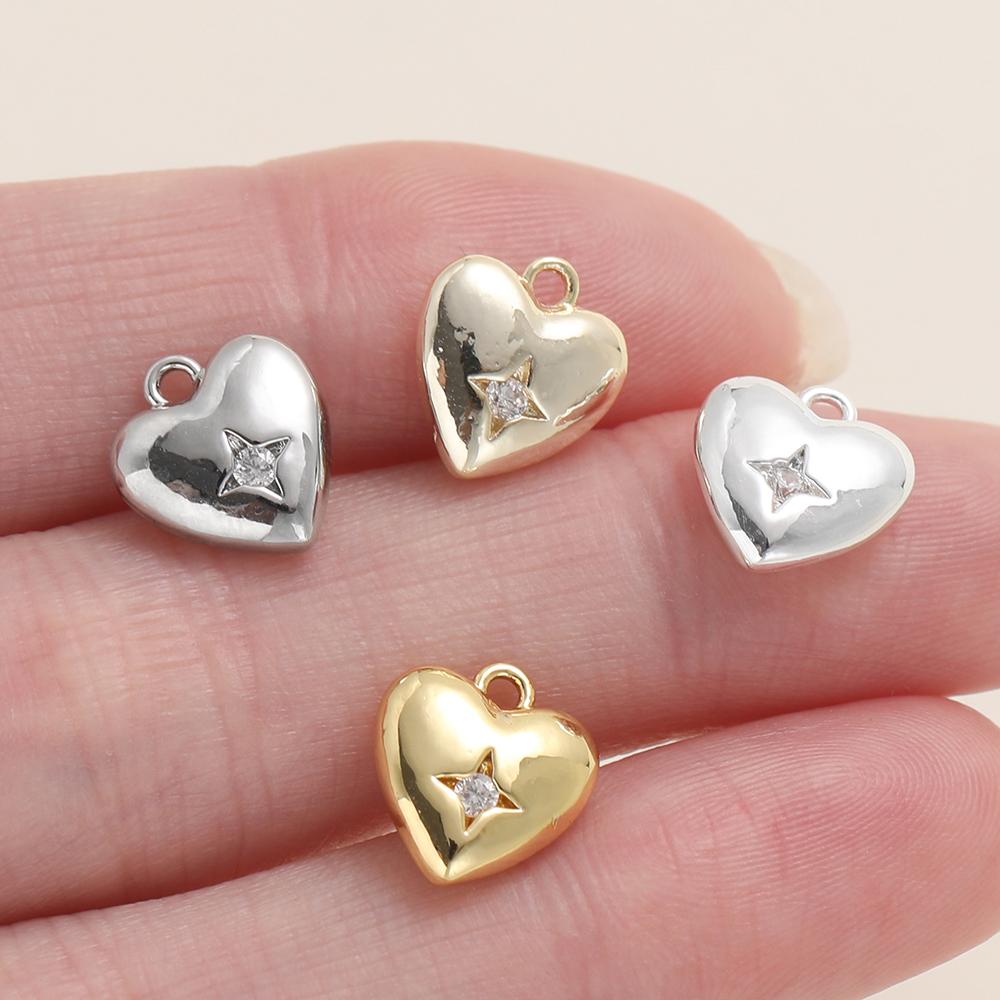 2 Stück/Packung 14/18K Goldfarbe Beschichtete Herzform Anhänger mit Zirkon für Halsketten Armbänder Schmuckherstellung Zubehör