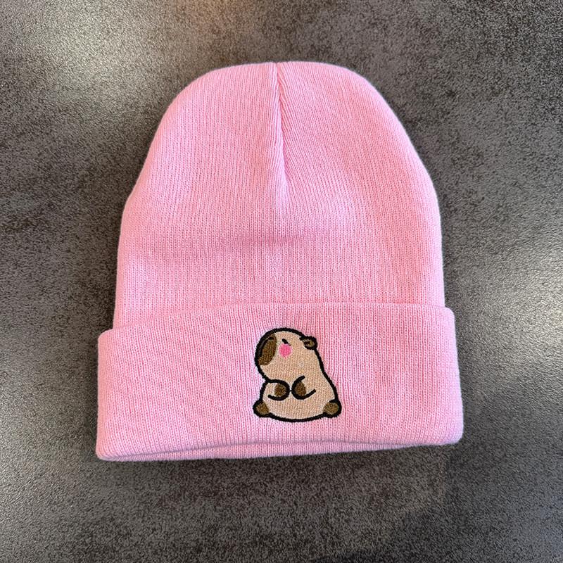 Fashion Knitted Hat With Capybara Embroidery Design Suitable For Daily Use