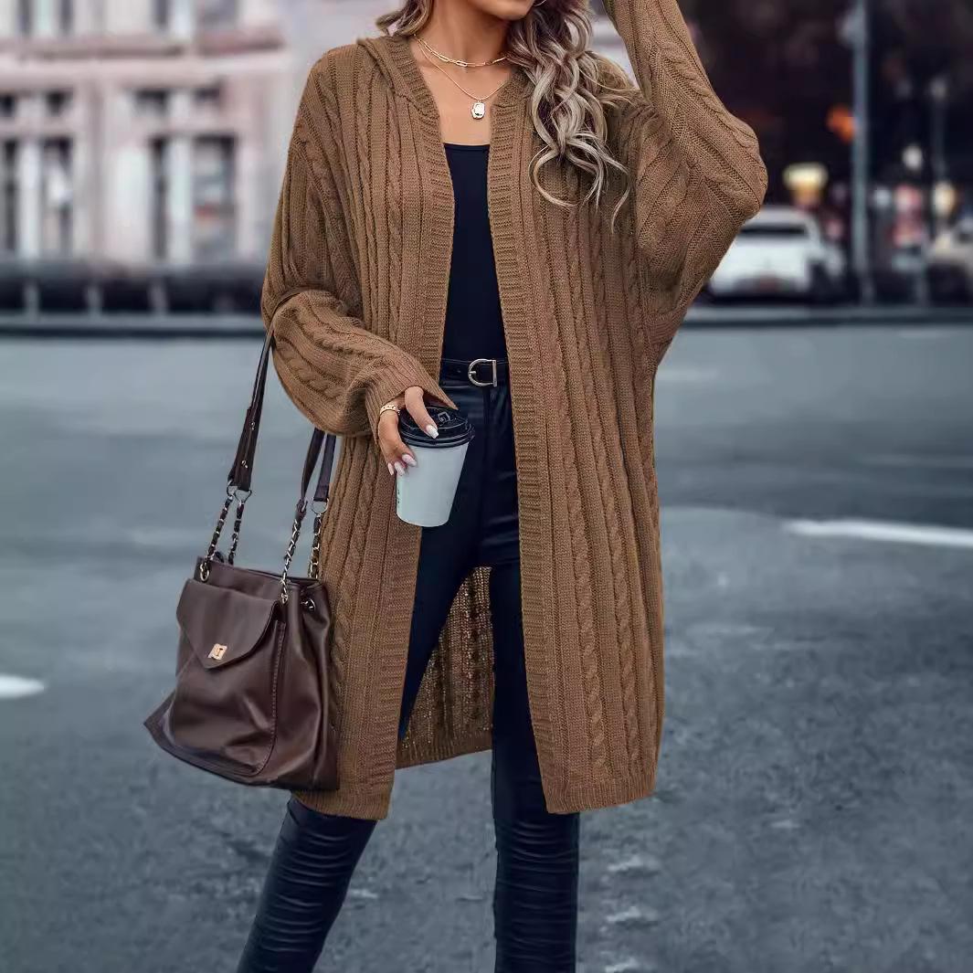 

Осенне-зимний женский свитер большого размера с отворотами и длинными рукавами, грубый витой цветочный узор, большой кардиган, куртка M хаки