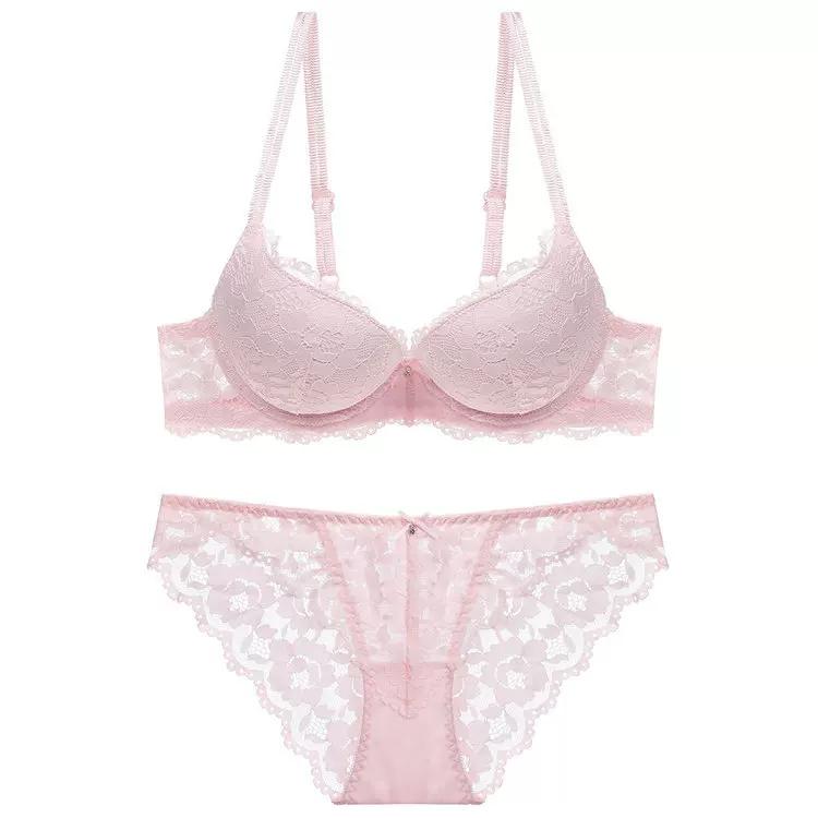 French Sexy Lace Bra Set,Push‑Up Bra Set for Small Bust,Gather Side Fat Lingerie Set