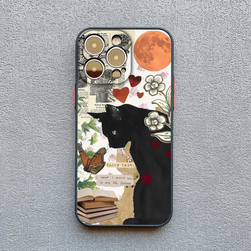 Retro Style Black Cat Art Phone Case for iPhone 16 15 14 Pro Max 14 15 Plus 12 13 Mini 11 Pro Max X XR XS 7 8 Plus SE Back Cover