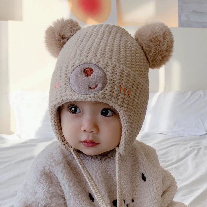Baby hat autumn and winter pure cotton cute super cute infant wool hat boys and girls winter warm baby ear hat