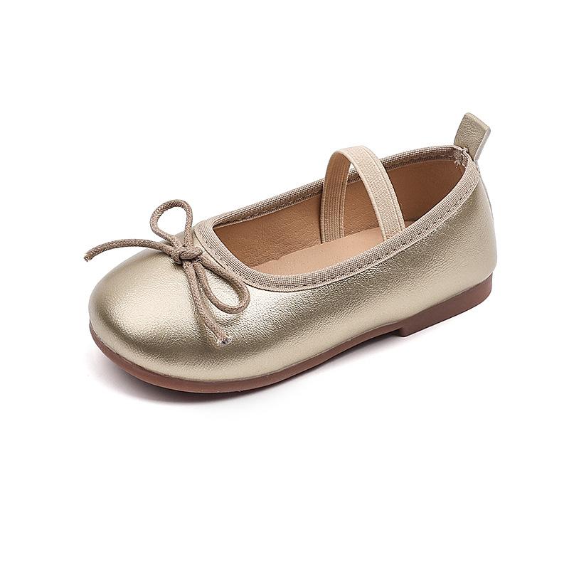 

Туфли из кожи для девочек, круглый носок, простой бантик, детские мэри джейны, слипоны, однотонные, универсальные, 2025, совершенно новые, детские балетки, танцевальные туфли 21 золотой
