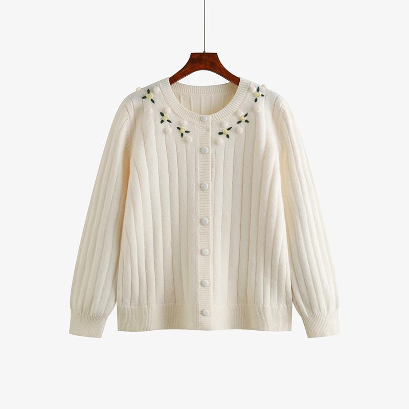 Större Storlek Tre-dimensionella Blommor Toppar Damtröja Höst och Vinter Casual Stickad Cardigan Ytterplagg