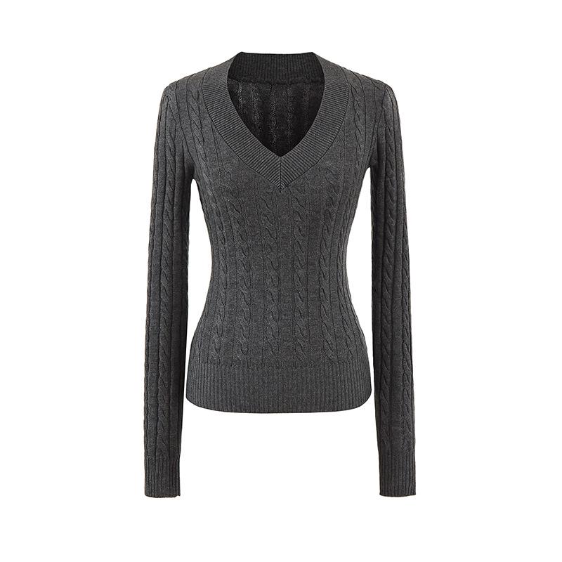 American Girl V-Neck College Style Slim Cable Knit Sweater