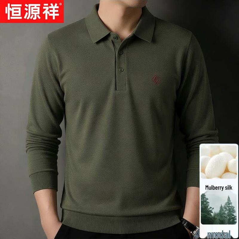 Men s Silk Blend Long-Sleeve Polo Shirt L
