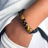 Men's Leather Tiger-eye Stone Bracelet with Leather Stainless Steel Clasp - Vintage Jewelry