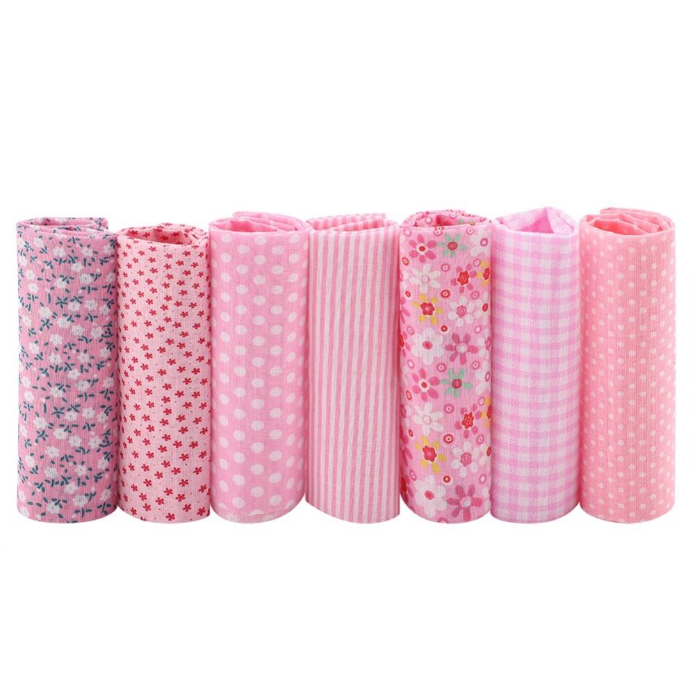 7Pcs Cotton 7 Styles Pink Floral Precut Cotton Squares Dorm Decorative Bedding Making