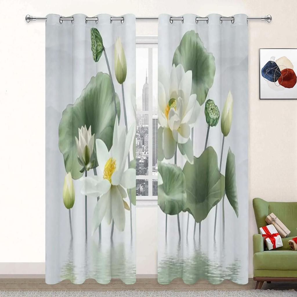 Lotus Curtains for Living Room Landscpe Thick Window Curtain for The Bedroom Aesthetic Room Decor Scenery High Shading Curtain