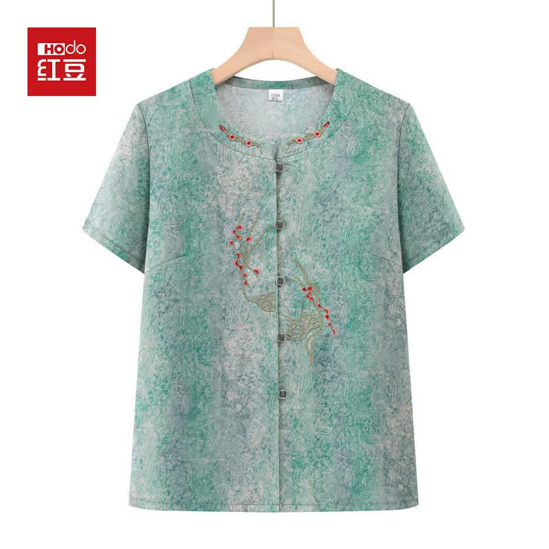 Hodo Women s New Chinese Style Summer Short Sleeve Shirt 2XL зелёный