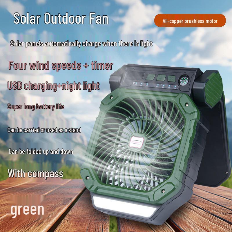 

Rechargeable Solar-Powered Outdoor Fan: Portable Strong Wind Cooler for Camping, Fishing, Tent with Timer 6-inch Wind Power