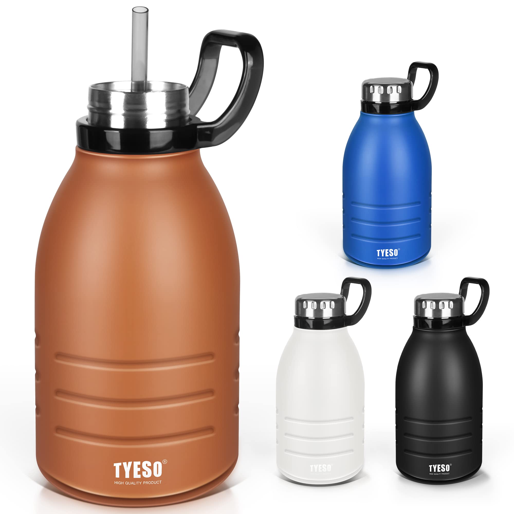 

TYESO 1.9L Stainless Steel Water Bottle, Sports Bottle, Direct Drinking, Insulated, Easy to Clean, with Straw, Large Capacity, Portable, Travel