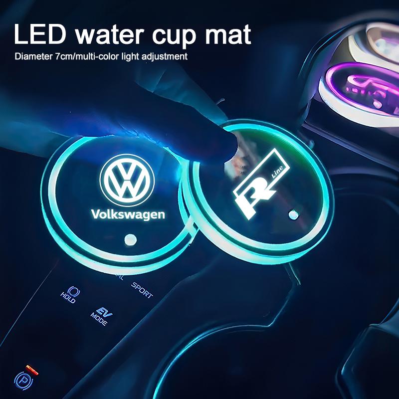 Cup Holders LED Car Water Cup Pad Rechargeable Auto Atmosphere Lamp For Volkswagen VW GTI Polo Golf Passat Tiguan Arteon Touareg
