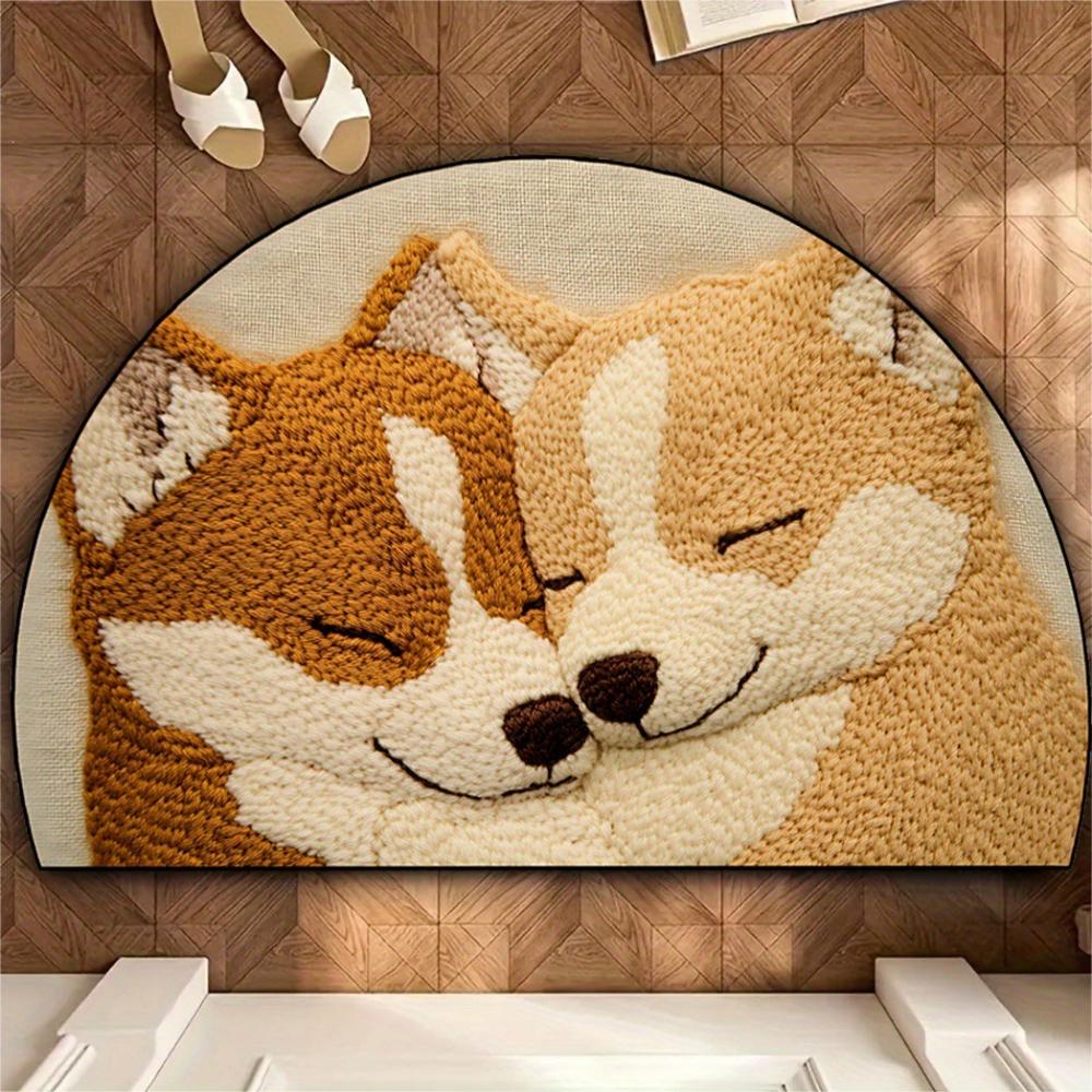 Tapis de porte demi-cercle Tigre Rose tapis de sol avec imprimé floral et de feuilles pour Chambre Salon Cuisine décoration intérieure plat 2D 60x90cm-Felt