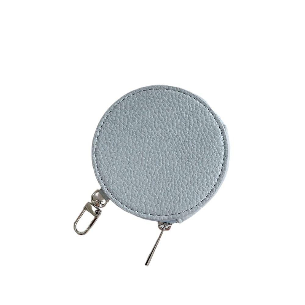 Кошелек для монет на молнии из ПУ-кожи Маленькая сумка для хранения из ПУ-кожи Милый круглый кошелек Для детей/студентов светло-синий
