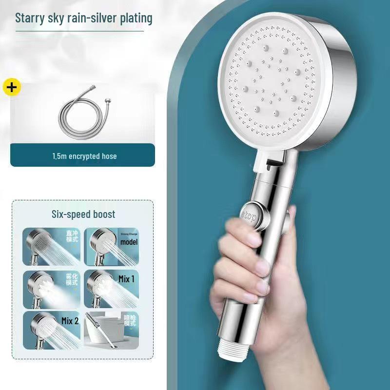 Black Warrior Handheld Shower Set: Five-Speed Booster Shower Head for Bathroom