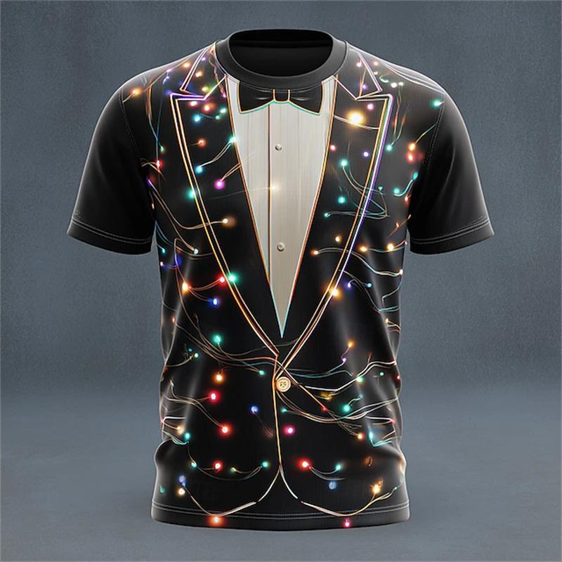 T-shirt da uomo stampata in 3D per Natale Top traspirante Elegante Versatile Girocollo Manica corta T-shirt alla moda Abbigliamento da uomo