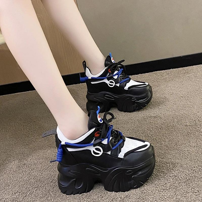 Fashion Fashion Women Leather Chunky Sneakers New Autumn Hidden Heels Casual Sport Dad Shoes 11CM Thick Sole Platform Sneaker Woman