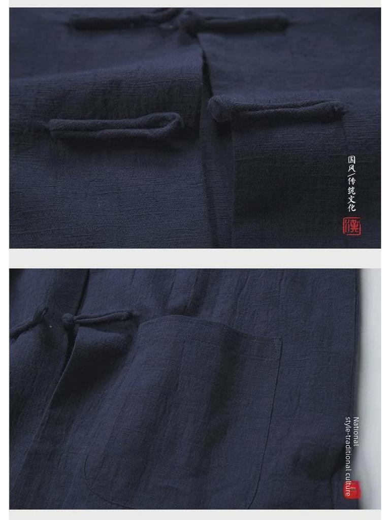 Herren Retro Chinesischer Stil Leinen Langarmhemd
