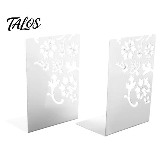 Compact Bookend 2PCS Metal Bookends, L-Shaped Reinforced Support Book Holder, with Non-Slip Large Capacity Holder Pads, Hollow Floral Design