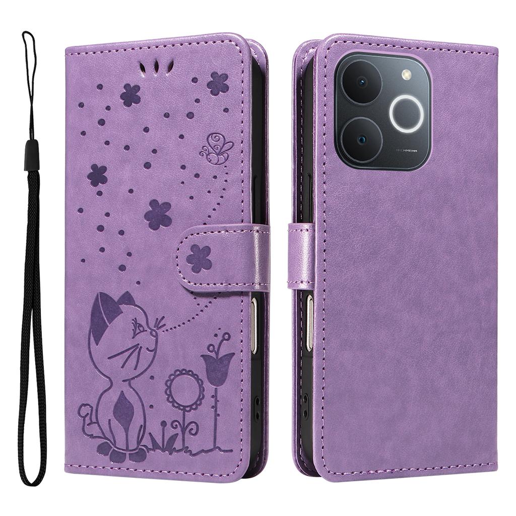 For Realme Narzo 80 Lite 4G/Realme Note 70 4G/Realme Note 70T 4G/Realme C71 4G (India) Leather Wallet Case Cat Bee Pattern Phone Cover Stand