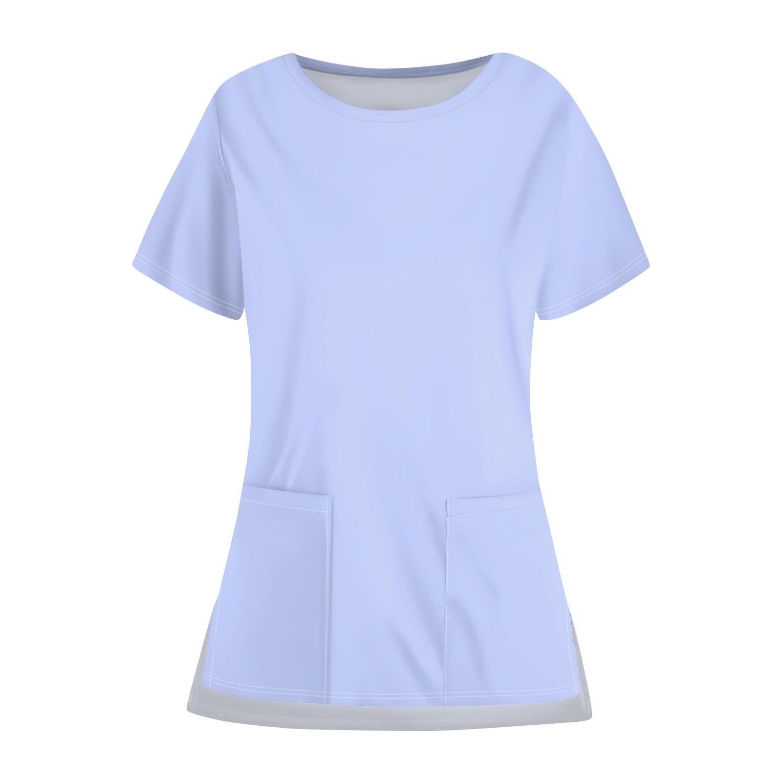 

Женская повседневная однотонная карманная униформа с круглым вырезом и открытым подолом, защитная рабочая форма, верх XXXXXL