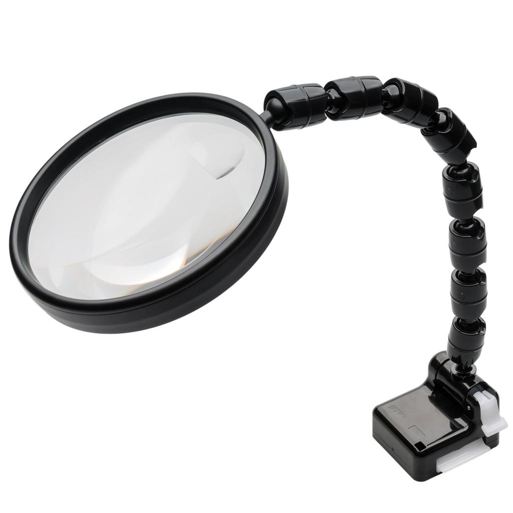 Magnifying Plastic 2x 4x Small 100mm Lens Flexible Gooseneck Magnifier with Magnetic Adjustable Made in Reading Black MIZAR-TEC KL-1720PM Glass, Lens,
