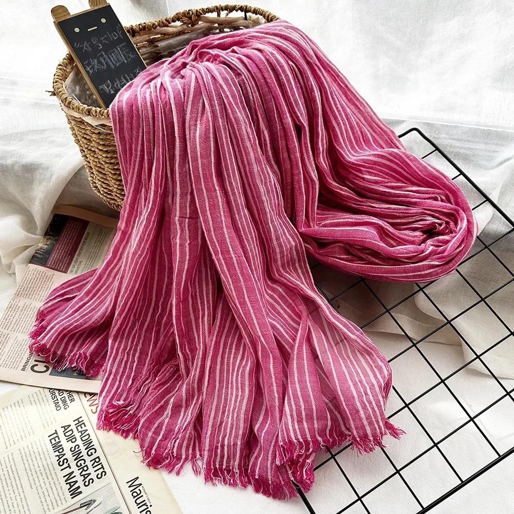 New 190*80cm Artistic Style Striped Cotton Linen Scarf Shawl Men's and Women's Same Style Mori Foulard En Mousseline Scarves