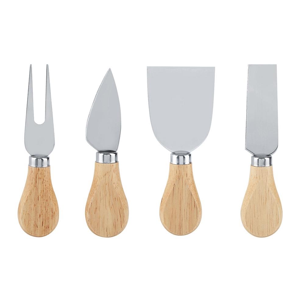 4PCS/Set Stainless Steel Cheese Knives Set Wooden Handle Cheese Cutting Knife Slicer Cutter Set