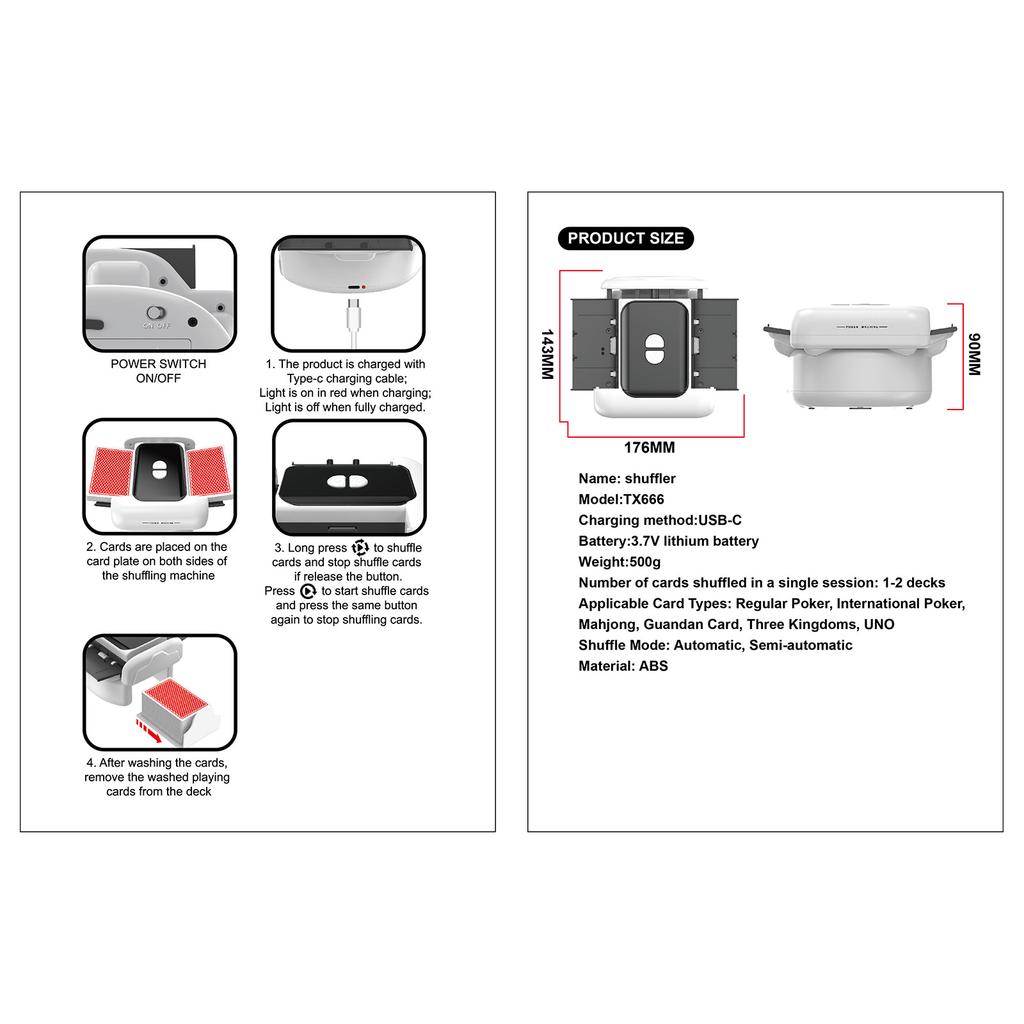 Tasowarka do kart Akumulatorowa Automatyczna Tasowarka do kart Niski poziom hałasu, Akumulatorowa, Przenośna Tasowarka do kart 1-2 talie Do pokera