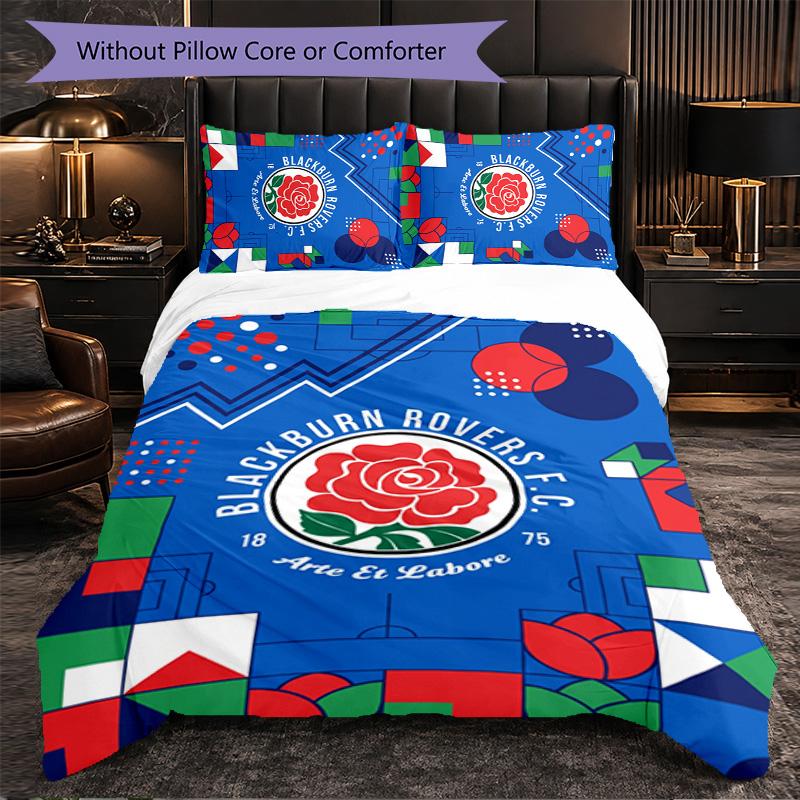 Blackburn Rovers Football 3 Piece Bedding Set Soft Duvet Cover Set with Pillowcases Printed Bedroom Decor Set for Home