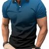 Men's Gradient Blue and Black Casual Comfortable Short Sleeved Polo Shirt Suitable for Business and Family Use