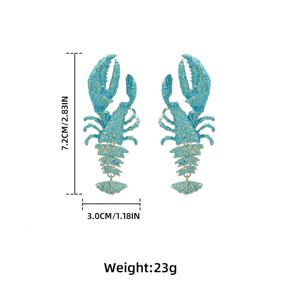 

Exaggerated Ocean Style Multi-layer Baked Paint Metal Lobster Summer Beach Style Fashionable Earrings For Women синій