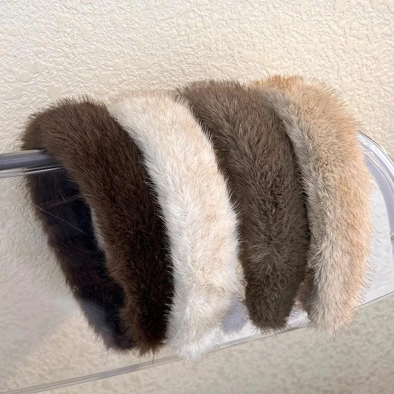 Retro Imitation Nerz Daunen Stirnbänder Neue Mode Pelziges Breites Haarband Damen Temperament Haarreif Dame Party Haarschmuck Geschenk