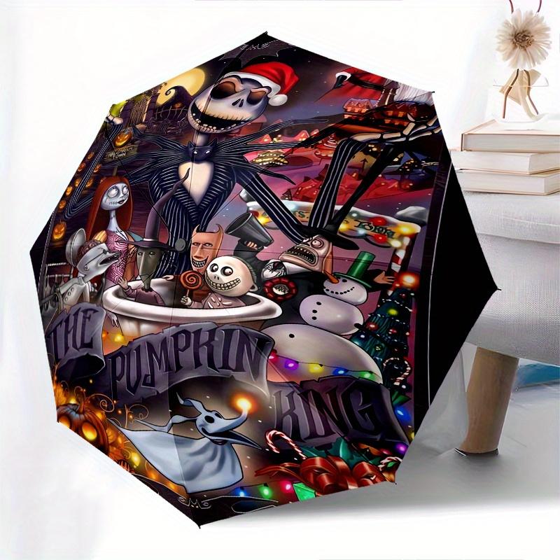 

Christmas Jack Automatic 3-Fold Umbrella Design, Cute Cartoon Pattern, Portable Outdoor Umbrella, Perfect, Holiday Gift for Disney fans.O007