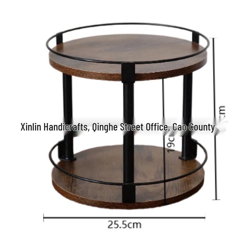 Rotating Round Wood-Iron Kitchen Countertop Shelf